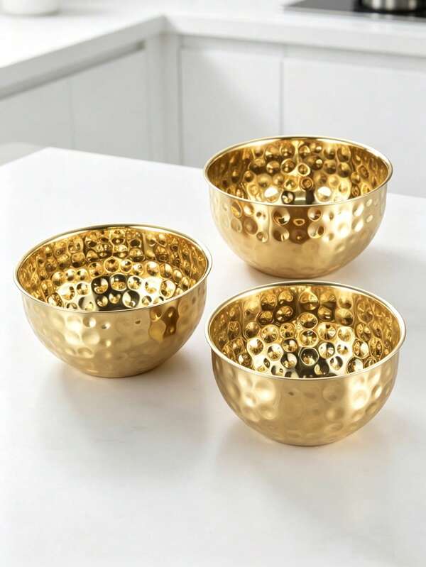 Hammered Gold Stainless Steel Mixing Bowl Set, Gold Mixing Bowl, Hammered Bowl, Salad Bowl,Multi‑Purpose Deep Salad Bowl For Baking, Egg Whipping, Food Preparation, Kitchen Prep Bowl,Salad & Food Marination, Kitchen Accessory