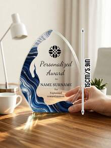 1pc Personalized Logo & Text Acrylic Trophy Plaque, Desktop Standalone Display, Gold Foil Design, Corporate Logo & Text Desktop Award, Unique Asymmetrical Shaped Acrylic Sign Gift, Suitable For Employee Recognition & Team Achievement - Multicolor - View 3