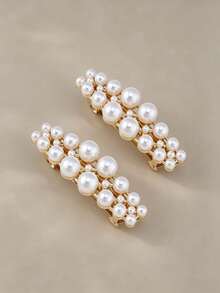 1/2 Luxury Pearl Cluster Spring Hair Clip, Gold Base, Bridal Wedding Commute Elegant Side Bangs Clip - Multicolor - View 4
