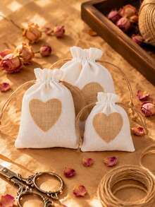 8pcs/15pcs Heart Burlap Drawstring Gift Bags, Small Linen Pouches With Heart Patch, Multi Color Reusable Fabric Treat Bags For Wedding Favor, Bridal Shower, Holiday Party Storage - Diverse - View 7
