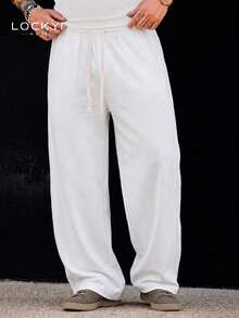 1pc Men's Spring/Summer White Straight Leg Sweatpants, American Style Drapey Loose Wide Leg Casual Sports Long Pants - White - View 1