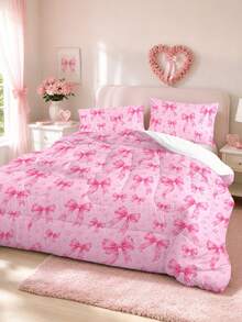 3pcs Pink Bow Girl Heart Star Pattern Bedding Set Quilt And Pillowcase 3 Pieces Set - Soft, Comfortable And Breathable Bedding, 200g Filling Quilted, Includes 1 Quilt And 2 Pillowcases (Pillow Inserts Not Included) - Perfect Choice For Home Or Dorm - Multicolor - View 4