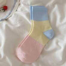 1/3/4/5/10 Pairs Mixed Random Color Spring/Summer Women's Mid-Calf Socks, Colorblock Breathable Mesh Colorful Sports Socks - Multicolor - View 6