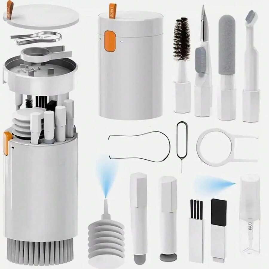Kit de limpieza multifuncional 20 en 1, limpiador de teclado, pluma limpiadora para audífonos, cepillo para PC, laptop, teléfono, auriculares, cámara y - A - Ver 1
