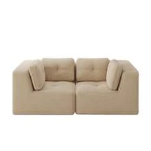 Corner Sofa Modular Beige 2 Seaters - Corduroy Fabric - 米色 2 人座 - 查看 5