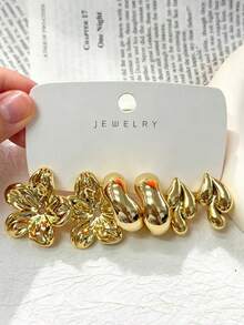 1 Pair - 9 Pairs Fashionable New Exaggerated Gold Earrings, Flower ...