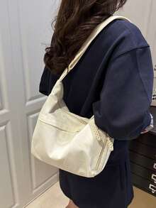 大容量多層女款斜挎包，新款極簡休閒餃子包，通勤百搭單肩包 - 白色 - 查看 2