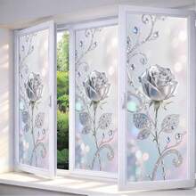 1/4pcs Vibrant Floral, Rose, And Butterfly Frosted Privacy Window Film, Reusable PVC Electrostatic Adsorption Window Film, Suitable For Home, Bathroom, Bedroom, And Office Decoration. - Frosted Glass Sticker - View 6