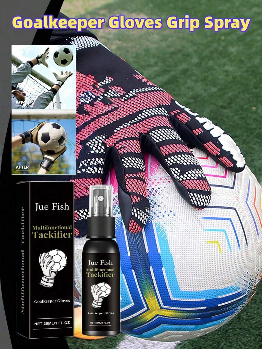 JUE FISH 30ML Goalkeeper Glove Grip Spray, Glove Adhesion Enhancer Spray To Increase Grip And Tackiness, Improve Glove Grip, Prevent Ball Slippage, Ensure Excellent Performance. Suitable For Various Goalkeeper Gloves, Enhance Grip And Confidence. Grip In Dry And Wet Weather, Prevent Ball Slippage, Ensure Excellent Performance.