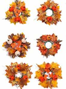 1pc Fall Candle Ring Wreath, Autumn Pumpkin Maple Leaf Table Centerpiece, Farmhouse Rustic Candle Holder Garland, Thanksgiving Dining Table Coffee Table Kitchen Cabinet Decoration, Seasonal Home Decor Gift - Multiple Styles - View 10