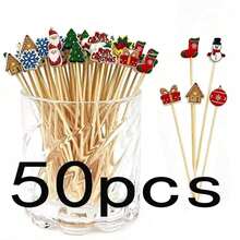 1/20/50/100/200/400pcs/Multiple Christmas Theme Decorative Picks, Including Small House, Snowman, Gift, Sock, Snowflake And Other Fun Shapes, Suitable For Cake, Dessert, Fruit Platter, Cocktail Garnish Decoration, Christmas Party Gathering Dessert Table Decoration, Enhancing Holiday Atmosphere, Enriching Tabletop Festive Decoration Matching. - Multicolor - View 10