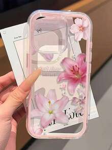 1件裝粉色花朵珍珠彩繪品牌圖案高級透明2合1粉色軟邊全包防摔TPU時尚手機殼，適用 11 12 13 14 15 16 17 Pro Max A56/55/54/53/52/51 S25/24/23/22/21 Ultra系列防震保護殼 - 彩色 - 查看 3