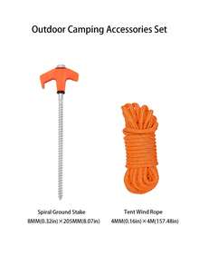 2pcs/4pcs Camping Tent Stakes Set, T-Handle Metal Spiral Tent Pegs + Windproof Rope, For Tent And Awning Fixing - Multicolor - View 16