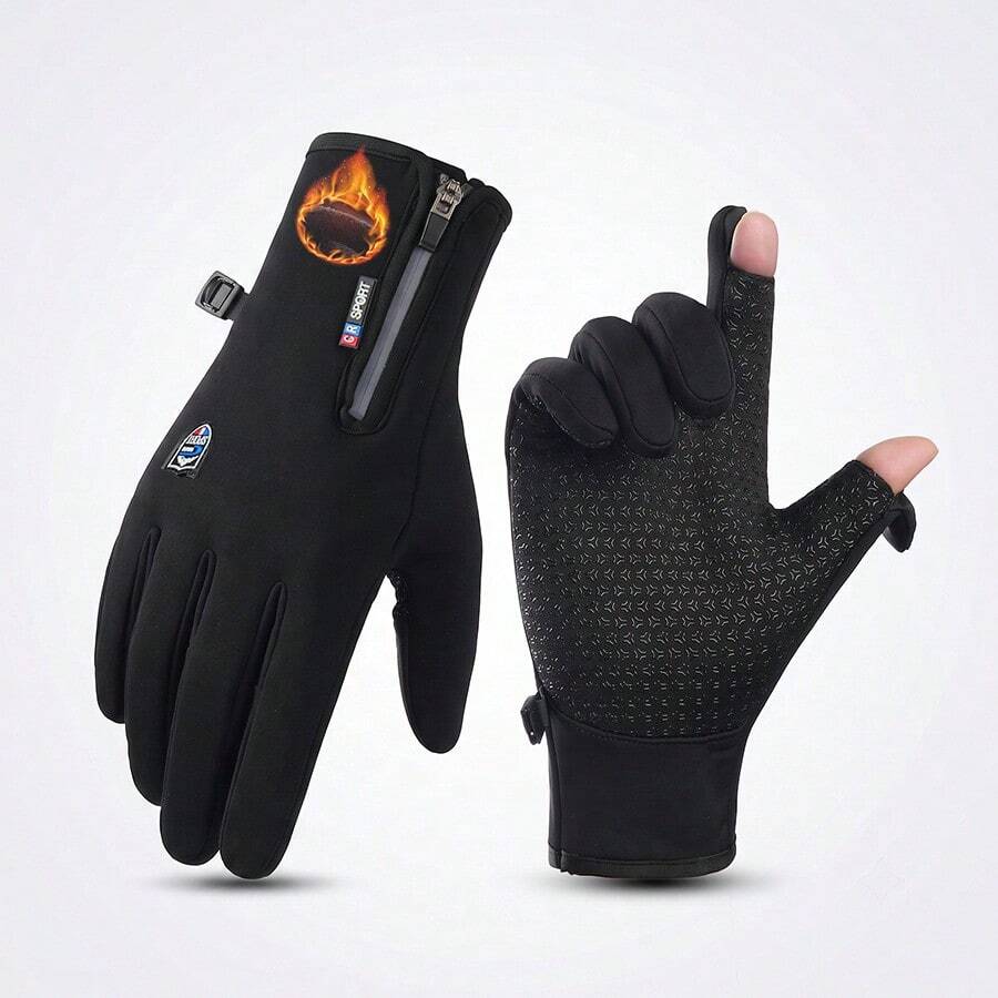 Unisex Winter Gloves, Warm And Comfortable, Touchscreen Compatible, Soft And Smooth Lining, Silicone Anti-Slip Grip, Suitable For Running, Hiking, Driving And Outdoor Sports - Zipper Style - View 1