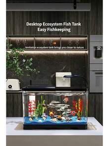附蓋魚缸、家用烏龜缸、小型至中型水耕水族箱、客廳透明金魚缸、小型桌面造景烏龜缸、客廳微景觀水族箱 - 黑色 - 查看 8