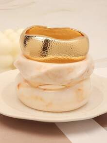3pcs Halloween Hip-Hop Punk Style Color Block Metal Layered Asymmetrical Bracelet Set - Gold + Toasted Milk - View 3