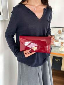 Ladies Wind Bright Envelope Clutch Bag Fashion Flip Bag Irregular Metal Buckle Light Luxury Texture Commuting Two Dinner Bags. - Burgundy - View 3