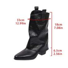 Sepatu Bot Ankle Bertumpuk Bergaya Eropa dengan Ujung Lancip dan Detail Kerut untuk Wanita, Musim Gugur/Dingin, Model Baru Vintage, Hak Tebal Serbaguna, Sepatu Bot Berkuda - Hitam - View 8