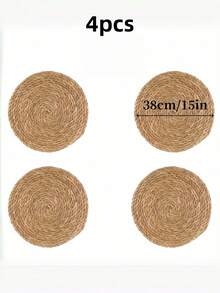 4/6pcs Set Woven Placemats, Round Rattan Placemats, Natural Handmade Water Hyacinth Placemats, Farmhouse Style Woven Placemats, Country Style Woven Willow Table Mats, Suitable For Dining Table, Home, Wedding - Primary Color - View 12