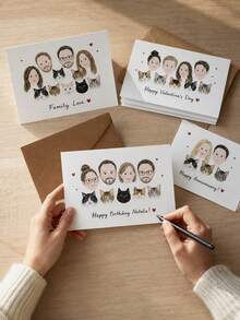 Custom Portrait Greeting Card, Personalized Photo Drawing Card With Custom Text, Hand‑Drawn Family & Pet Portrait, Sweet Gift For Valentine's Day, Anniversary, Suitable For Sending Warm Wishes To Your Loved Ones - Multicolor - View 8