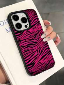 1pc Black & Pink Zebra Pattern Full Coverage TPU Anti-Drop Phone Case Compatible With Apple 16 15 14 13 12 11 Pro Max - Multicolor - View 23