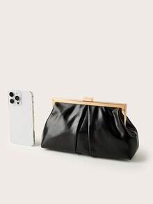 Large Capacity Fashionable Elegant PU Leather Women's Clutch, Elegant Evening Handbag, Formal Ball Gown Wedding Bag, Suitable For Women's Daily Commute Or Date, Also Suitable For Party, Wedding, Ball, Evening/Banquet Occasions, Can Be Matched With Wedding Dress, Formal Gown, Ball Gown, Birthday Dress. - Black - View 6