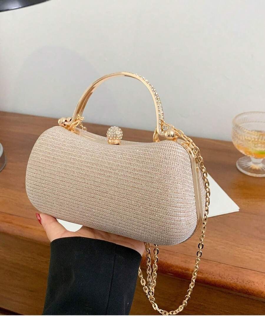 Encantador bolso de fiesta, mini caja decorativa con piedras de cristal, cadena de metal y decoración de cristal. - 1 - Ver 1