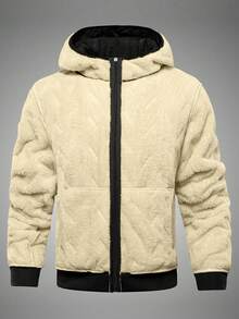 Men's Winter Comfortable Casual Fleece Hooded Zip-Up Jacket, Suitable For Commuting, Outdoor, Streetwear And Other Occasions - Black - View 2
