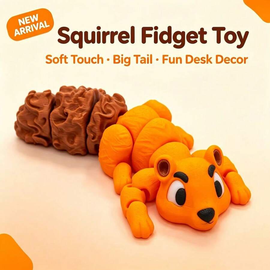 2PCS Articulated Movable Squirrel Figurine, 3D Printed Fluffy Big Tail Cute Desk Decor Toy, Party Gift, Birthday Gift, Children's Day Gift, Christmas Gift