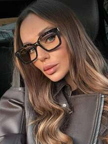1 Pair Women's Leopard Print Bohemian Style Square Large Frame Transparent Glasses, Suitable For All Seasons - Multicolor - View 2