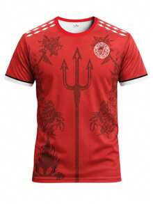 Red Demon Print Customized Men's Football Jersey & Customizable Name And Number & Round Neck Lightweight Football Sports Top & Suitable For Matches, Training, Daily Wear, Gifts - Red - View 3