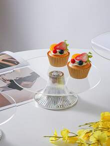 Gold & Silver Metal Base Acrylic Cake Stand, Transparent Dessert Display Tray, 1pc/3pcs Set, Large/Medium/Small, Suitable For Wedding, Birthday, Eid Party, Home Decor - Silver - View 5