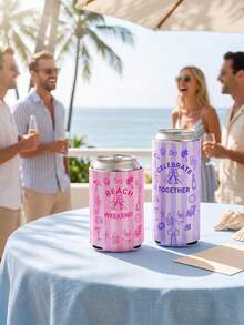 Personalized Can Cooler, Custom Neoprene Drink Holder, Beach Bachelorette Party Favor, Standard Or Slim Can Sleeve - Multicolor - View 3