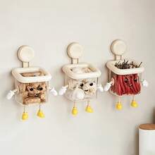 Ins Cute Cartoon No-Drill Wall-Mounted Storage Box, Bathroom Suction Cup Transparent Toiletries Organizer, Electric Toothbrush Comb Skincare Product Layered Storage Rack, Durable Waterproof Material, Suitable For Bathroom Accessories, Toilet, Kitchen, Room Decor, Gift For Friends - Multicolor - View 10