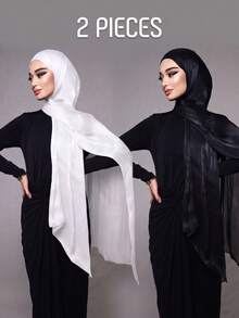 1pc Women Basic Solid Color Hijab, Elegant Silky Soft Head Scarf, Conservative Plain Color Casual Long Scarf Suitable For Daily Use For Dress - Camel - View 34