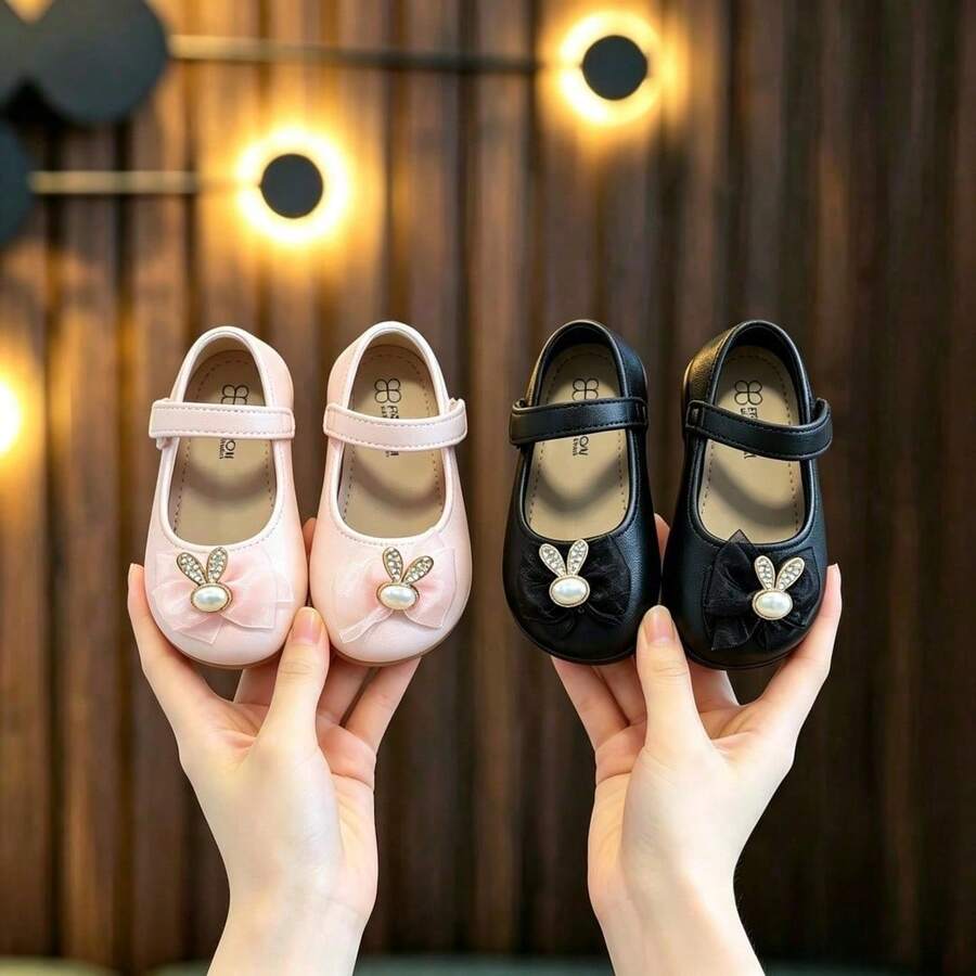 Caweiny Girls' Princess Shoes, Cute All-Season Casual Wear, School Style, Soft Sole, Indoor And Outdoor - Black - View 1