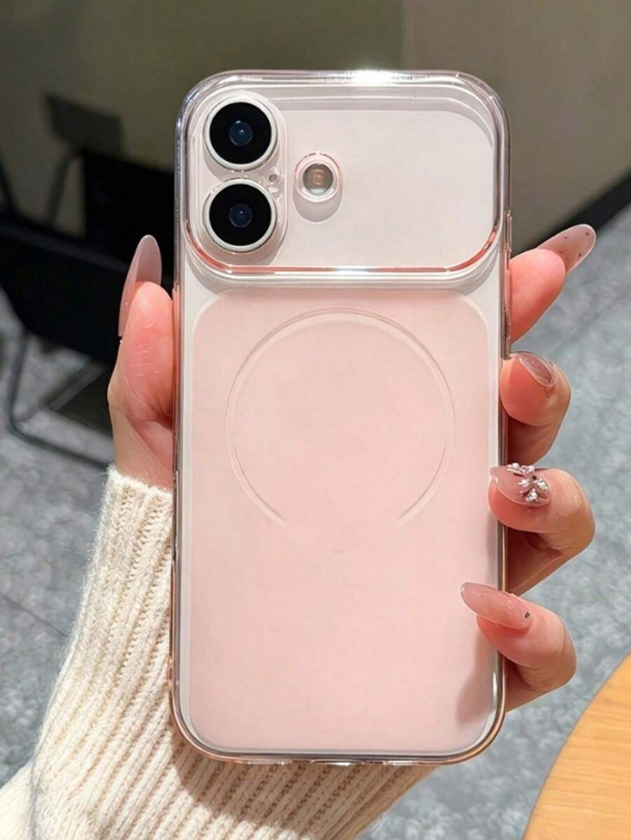 1pc Ultra-Thin Matte Transparent Pink Magnetic Full Coverage Phone Case, Compatible With IPhone17 17 Pro Max, 17 Pro, 17, 16promax, 16, 15, 14 Plus, 13 Pro Max, Compatible With Wireless Charging, Soft Touch Transparent Back Cover, Fashionable Minimalist New Phone Case, Suitable As Holiday Birthday Gift For Family And Friends - Pink - View 1