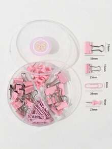 Juego de papelería rosa, incluye clips de papel, clips de carpeta y clips de papel, adecuado para organizar y encuadernar varios documentos, útiles escolares - Rosa - Ver 4