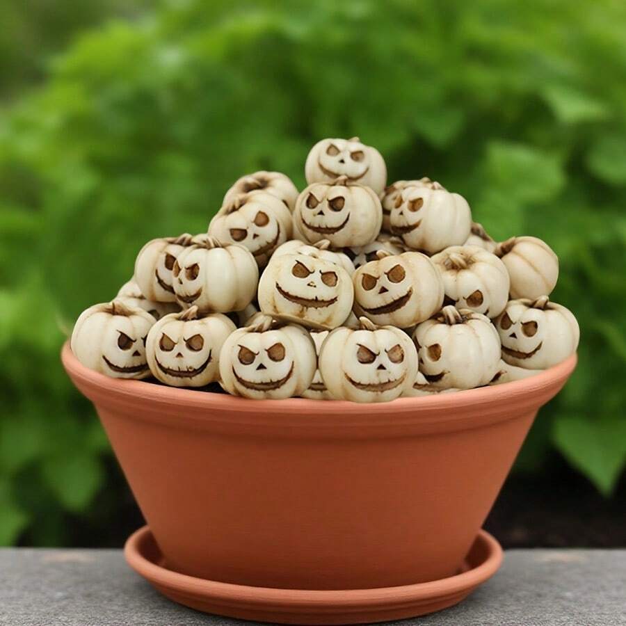 20PCS/5pcs Halloween Mini Pumpkins, Gothic Pumpkin Heads, Outdoor Garden Potted Plant Decoration Ground Cover Mini Pumpkins, White Pumpkins, Garden Micro Landscape Path Decoration, Fish Tank Halloween Scene Arrangement