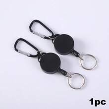 Retractable Badge Reel Carabiner Clip Heavy Duty Anti-Loss Key Holder Outdoor Hiking Keychain - Black - View 8