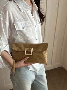 New Fashion Women's Envelope Bag, Versatile Solid Color Handbag, Large Capacity Casual Tote - Khaki - View 7