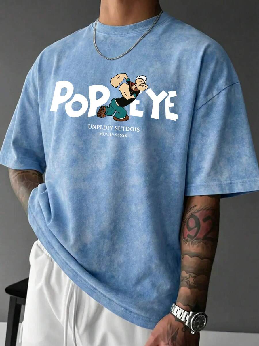 Men's Vintage American Graphic Washed Short Sleeve T-Shirt | Suitable For Summer Wear | Comfortable & Breathable | Leading The Fashion - Baby Blue - View 1