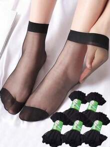 20/40/50 Pairs Women's Ultra-Thin Breathable Crystal Sheer Pantyhose, Transparent Invisible Summer Neutral Solid Color Socks - Black - View 2