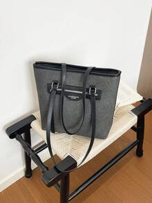 Dedoo 女款通勤托特包 素色霧面拼色拉鍊單肩包 大容量 適合辦公室、日常、校園 - 黑色 - 查看 10