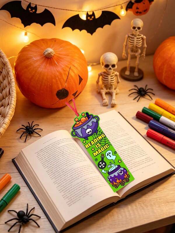 مجموعة علامات كتب فارغة للهالوين DIY بعدد 48/24/12 قطعة، مطبوعة بنقوش قلعة الساحرة والشبح والقرع، مناسبة للتلوين، هدية هالوين، مثالية لديكور خدعة أو حلوى