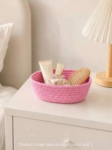 1pc Khaki Handmade Woven Storage Basket, Natural Style Small Desktop Organizer Tray, Round Opening Design, Suitable For Cosmetics, Keys, Snacks, Jewelry, Stationery, Bedroom Office Living Room Home Decor - Khaki - View 10