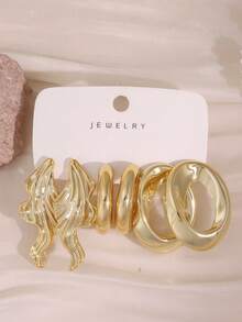 2/6/18PCS Gold Fashionable Elegant CCB Combination Earring Set, With Floral, Water Drop, Woven, Textured, Geometric Multiple Design Styles, Suitable For Daily Casual, Travel, Wedding, Holiday, Party Multiple Occasions, Anti-Oxidation, Non-Fading, - Gold - View 12