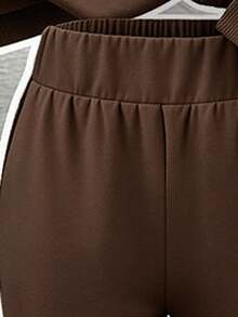 Teen GirlCasual Versatile Cherry Print Crew Neck Sweatshirt And Flare Leggings 2-Piece Set, Autumn/Winter Outfit, Homecoming Wear - Brown - View 6