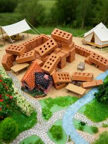 20/10/1pc Mini Landscape Brick, Mini Landscape Gardening Red Brick, Mini Red Brick Model, Small Gardening DIY Model Accessory, Suitable For Building Mini Wall Brick Bonsai Scene, Gardening, Landscape Design, Simulation Model - Multicolor - View 2