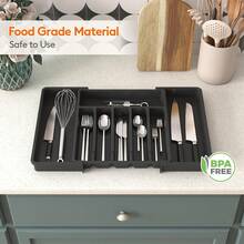 Extra Large Cutlery Drawer Organizer, Expandable Cutlery Tray | Kitchen Flat Cutlery Storage Rack, Adjustable Plastic Organizer Box, Suitable For Spoons, Forks, Knives - Multicolor - View 7